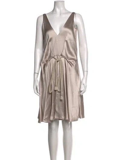 Pre-owned Lanvin V-neck Mini Dress In Gold