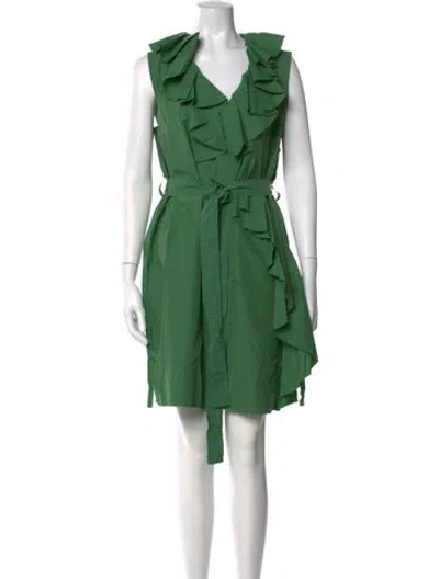 Pre-owned Lanvin V-neck Mini Dress In Green