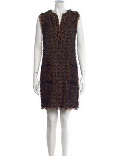 Pre-owned Lanvin V-neck Mini Dress In Neutral