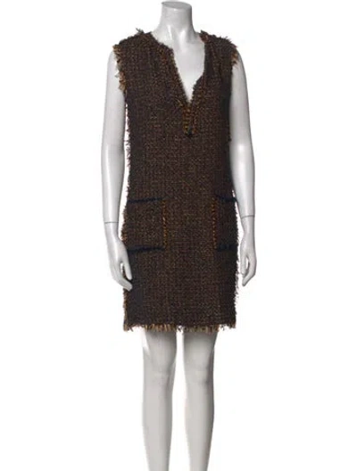 Pre-owned Lanvin V-neck Mini Dress In Neutral