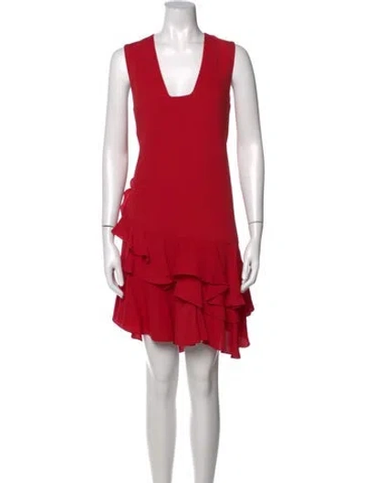 Pre-owned Lanvin V-neck Mini Dress In Red