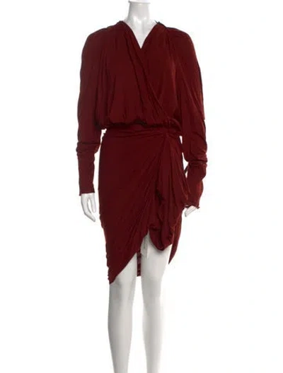 Pre-owned Lanvin V-neck Mini Dress In Red