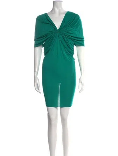 Pre-owned Lanvin V-neck Mini Dress W/ Tags In Green