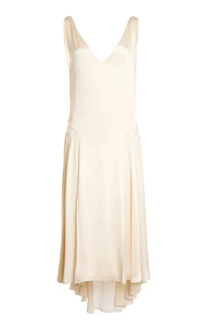 Lanvin V-neck Panel Silk-blend Midi Dress In Neutral
