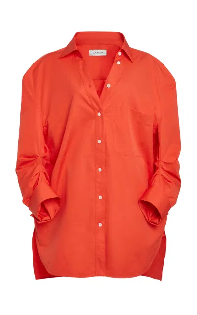 Lanvin V-neck Ruched Cotton Shirt In Orange