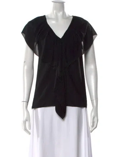 Pre-owned Lanvin V-neck Short Sleeve Blouse In Black