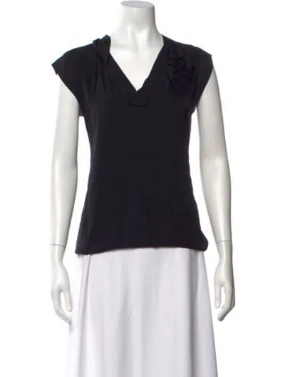 Pre-owned Lanvin V-neck Short Sleeve Blouse In Black