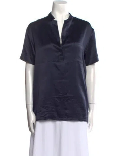 Pre-owned Lanvin V-neck Short Sleeve Blouse In Blue