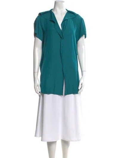 Pre-owned Lanvin V-neck Short Sleeve Blouse In Blue
