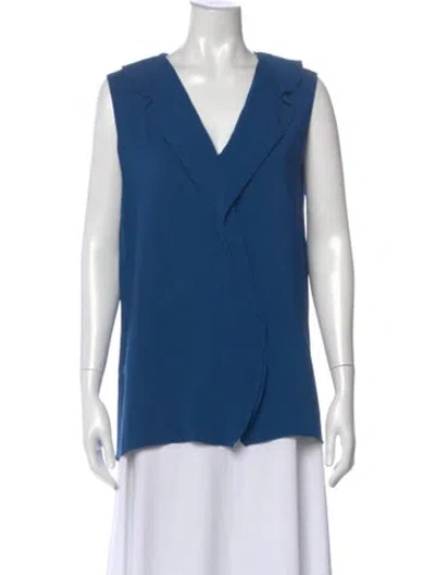 Pre-owned Lanvin V-neck Sleeveless Blouse In Blue