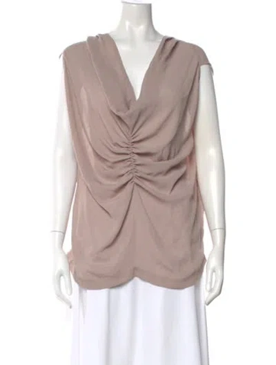 Pre-owned Lanvin V-neck Sleeveless Blouse In Brown