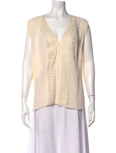 Pre-owned Lanvin V-neck Sleeveless Blouse In Neutral