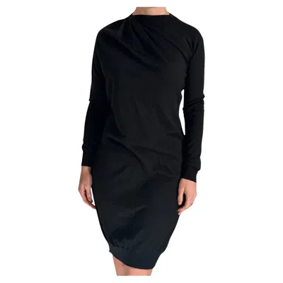 Pre-owned Lanvin Vtg  Paris Alber Elbaz Y2k Era Black Sweater Dress Xs Wool Cashmere Silk