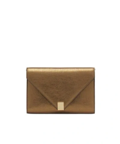 Lanvin Wallet Bag In Metallic Grained Leather In Green