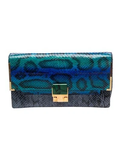 Pre-owned Lanvin Water Snake Clutch In Blue