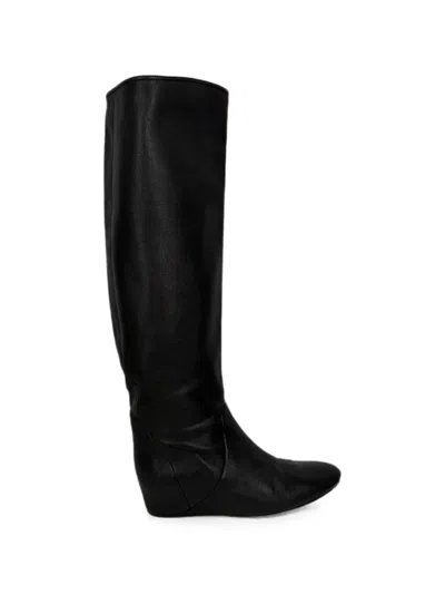 Pre-owned Lanvin Wedge Knee-high Boots In Black
