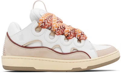 LANVIN WHITE & BEIGE CURB LEATHER SNEAKERS