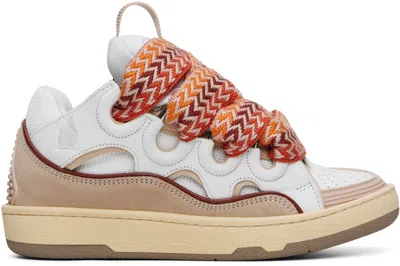 Lanvin White & Beige Curb Leather Sneakers In Multi