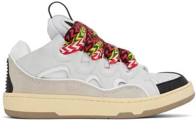 LANVIN WHITE & GRAY LEATHER CURB SNEAKERS