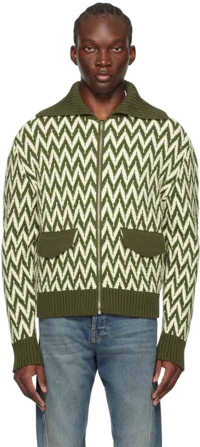Lanvin White & Green Curb Bomber Jacket In 4700 Khaki/white