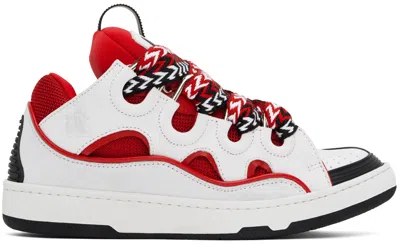 Lanvin White & Red Leather Curb Sneakers In 3000 Red/white