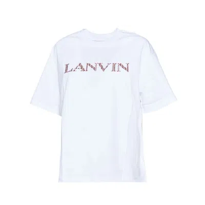 Lanvin White Cotton Curb T-shirt With Pink Patch Logo