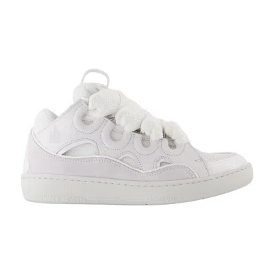 Lanvin White Calf Leather Curb Sneakers In Multi