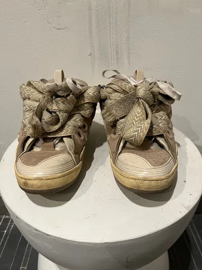 Pre-owned Lanvin White Curb Sneakers In Off White