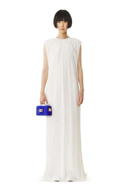 Lanvin White Embroidered Dress In Charmeuse