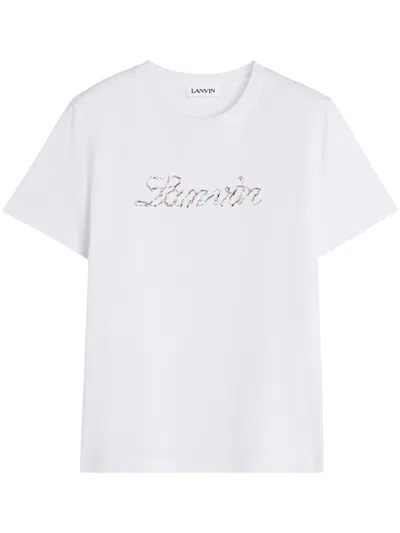 Lanvin White Embroidered Script Logo Sequin T-shirt