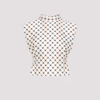 LANVIN WHITE FLORAL CROPPED TOP