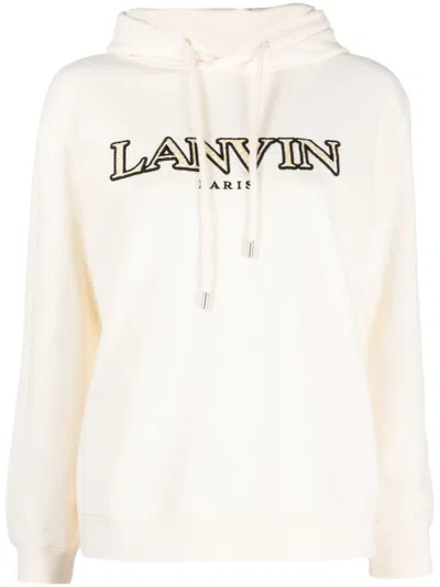 LANVIN WHITE LOGO COTTON HOODIE