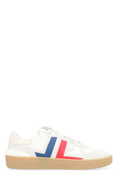 LANVIN WHITE LOW-TOP SNEAKERS WITH CONTRASTING SUEDE INSERTS FOR MEN