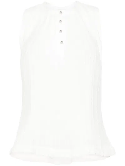 Lanvin White Sleeveless Pliss Top