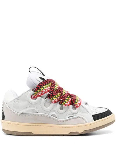 Lanvin White Sneakers With Textured Surfaces And Patterned Laces