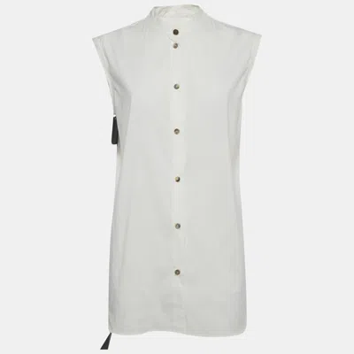 Pre-owned Lanvin White Stretch Cotton Sleeveless Top M