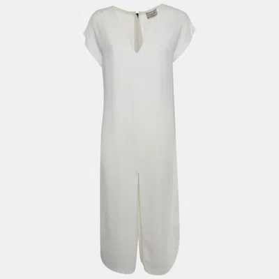 Pre-owned Lanvin White Stretch Crepe V-neck Exposed Zipper Romper M
