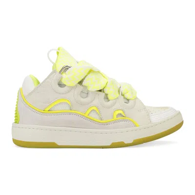 Lanvin White/flourescent Yellow Baskets Curb Sneakers