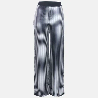 Lanvin White/navy Blue Striped Satin Trousers