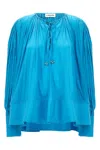 Lanvin Flowing Pleated Blouse Tie Neck In Blue