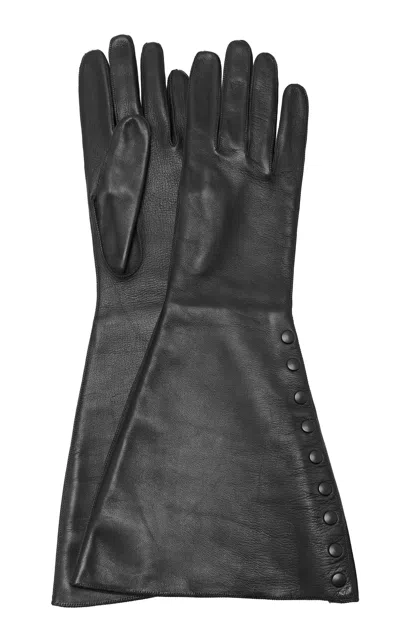 Lanvin Wide Button Leather Gloves In Black