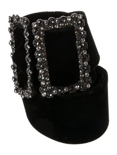 Pre-owned Lanvin Wide Crystal Embellishments Belt In Black