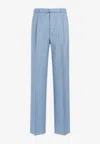 Lanvin Wool Straight-leg Pants In Blue