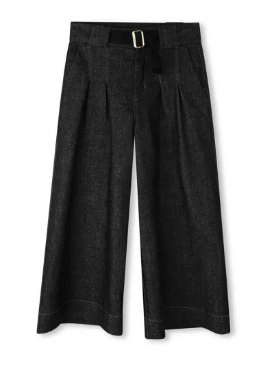 Lanvin Kids' Wide Leg Trousers With Pleats In Black