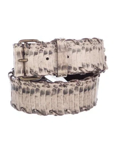 Pre-owned Lanvin Wide Snakeskin Waist Belt In Silver