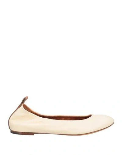 Lanvin Woman Ballet Flats Beige Size 8 Lambskin, Calfskin In White