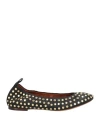 Lanvin Woman Ballet Flats Black Size 8 Lambskin, Brass