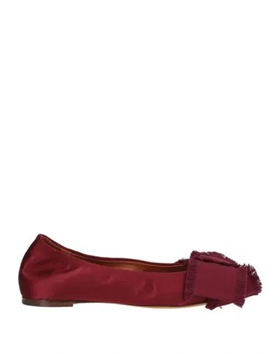 Lanvin Woman Ballet Flats Burgundy Size 5 Silk In Red