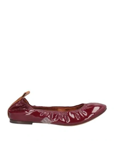 Lanvin Woman Ballet Flats Burgundy Size 7 Leather