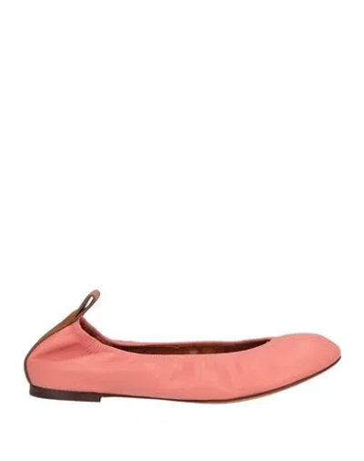 Lanvin Woman Ballet Flats Coral Size 5 Lambskin, Calfskin In Pink